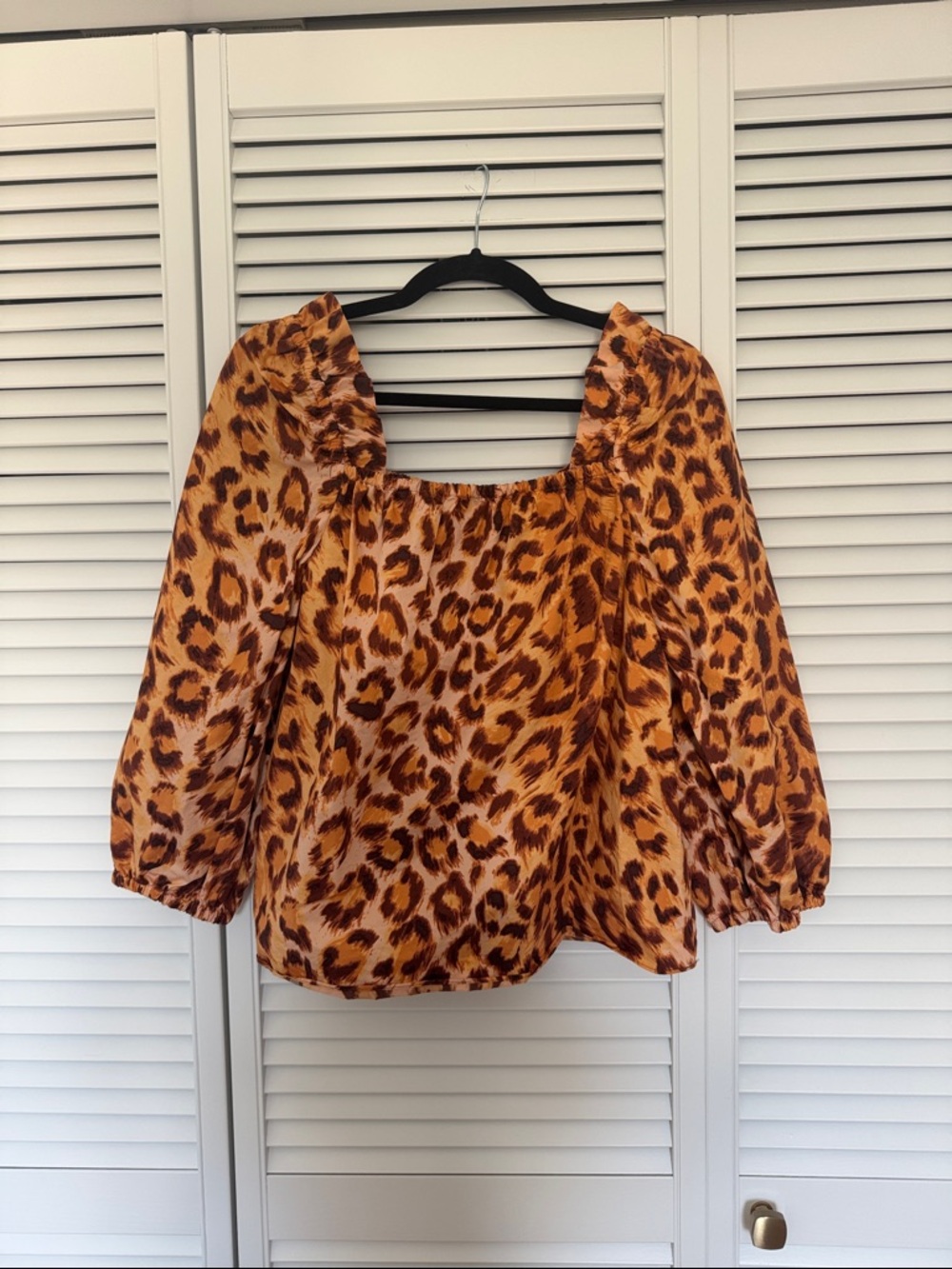 kate spade Leopard Print Square-Neck Blouse in Orange and Brown